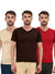 T.T. Men Slim Fit Poly Jersey V-Neck Half Sleeve T-Shirt Pack Of 3 Brown-Maroon-Skin