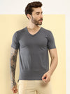 T.T. Men Slim Fit Poly Jersey V-Neck Half Sleeve T-Shirt Pack Of 3 Anthra-Black-Skin