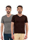 T.T. Men Slim Fit Poly Jersey V-Neck Half Sleeve T-Shirt Pack Of 2 Anthra-Brown