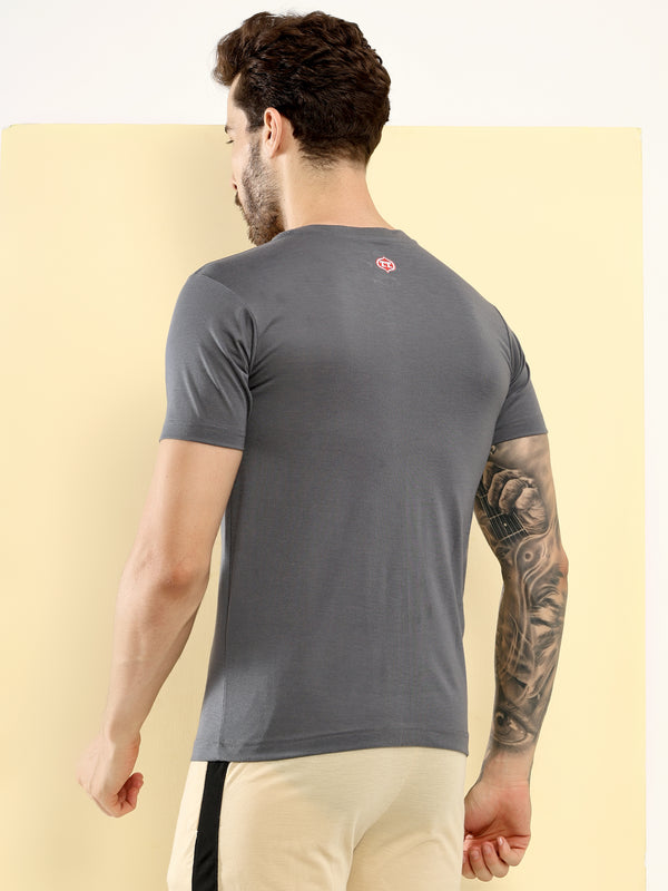 T.T. Men Slim Fit Poly Jersey V-Neck Half Sleeve T-Shirt Pack Of 2 Anthra-Brown