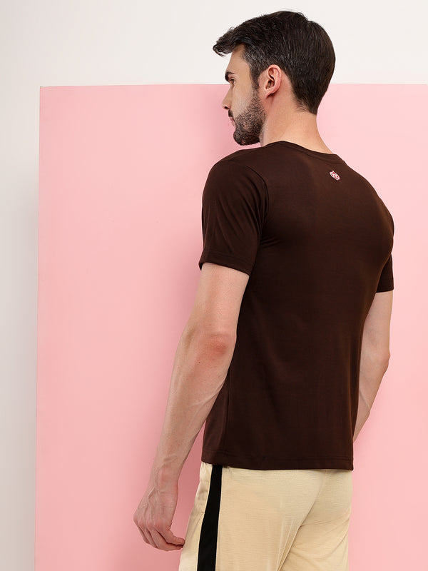 T.T. Men Slim Fit Poly Jersey V-Neck Half Sleeve T-Shirt Pack Of 2 Anthra-Brown