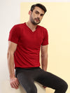 T.T. Men Slim Fit Poly Jersey V-Neck Half Sleeve T-Shirt Pack Of 2 Brown-Maroon