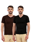 T.T. Men Slim Fit Poly Jersey V-Neck Half Sleeve T-Shirt Pack Of 2 Black-Brown