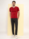 T.T. Men Slim Fit Poly Jersey V-Neck Half Sleeve T-Shirt Pack Of 2 Anthra-Maroon