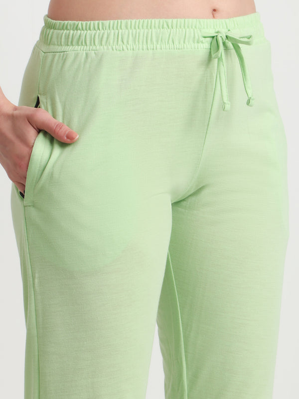 T.T. Women Regular Fit Poly Jersey Solid Trackpant Pack Of 3-Black-Green-Pink