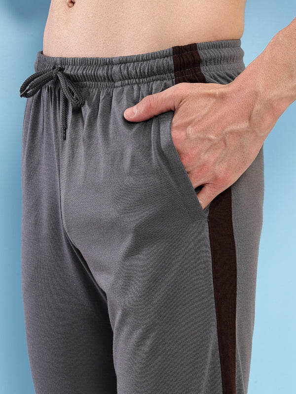 T.T. Men Regular Fit Poly Jersey Cut And Sew Trackpant Pack Of 3-Black-Grey-Skin