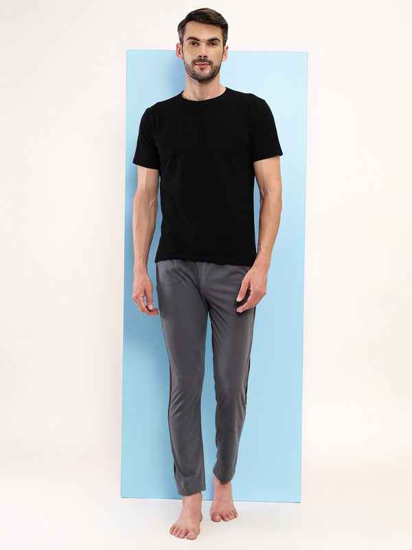 T.T. Men Regular Fit Poly Jersey Cut And Sew Trackpant Pack Of 2-Black-Grey