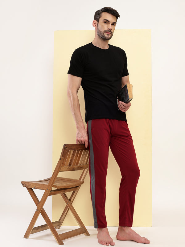 T.T. Men Regular Fit Poly Jersey Cut And Sew Trackpant Pack Of 2-Maroon-Skin