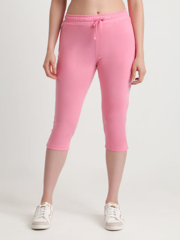 T.T. Women Regular Fit Poly Jersey Solid Capri Pack Of 3-Green-Pink-Turquoise
