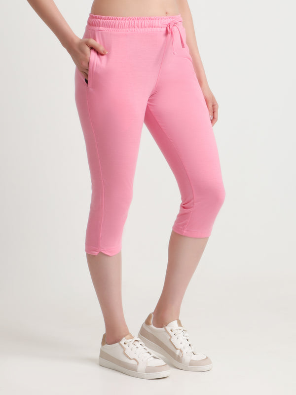 T.T. Women Regular Fit Poly Jersey Solid Capri Pack Of 2-Green-Pink