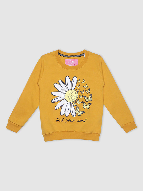 HiFlyers Girls Regular Fit | Premium Cotton Fleece |Full Sleeves|Round Neck|Trendy Winter Wear| Sweatshirts For Boys And Girls -Yellow