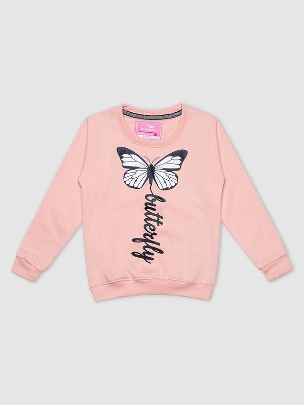 HiFlyers Girls Regular Fit | Premium Cotton Fleece |Full Sleeves|Round Neck|Trendy Winter Wear| Sweatshirts For Boys And Girls -Peach