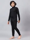 T.T. Boys & Girls |Slim Fit| Cotton Fleece |Full Sleeves|High Neck|Trendy Winter Wear|Dyed Top With Inner Elastic Payjama Thermal Set -Black