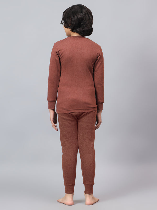 T.T. Boys & Girls Hotpot Desire|Slim Fit| Cotton Rich |Full Sleeves|Round Neck|Trendy Winter Wear|Top With Inner Elastic Payjama Thermal Set -Brown