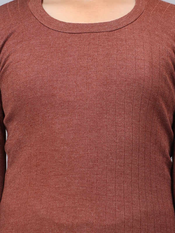 T.T. Boys & Girls Hotpot Desire|Slim Fit| Cotton Rich |Full Sleeves|Round Neck|Trendy Winter Wear|Top With Inner Elastic Payjama Thermal Set -Brown