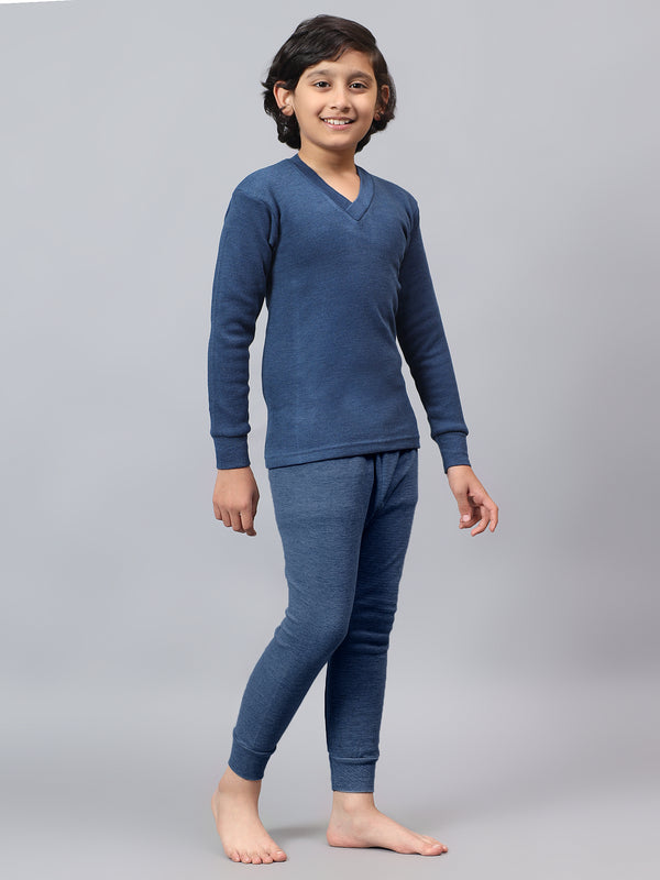 T.T. Boys & Girls Hotpot Thunder|Slim Fit| Cotton Fleece |Full Sleeves|V-Neck|Trendy Winter Wear|Top- Payjama Thermal Set -Blue