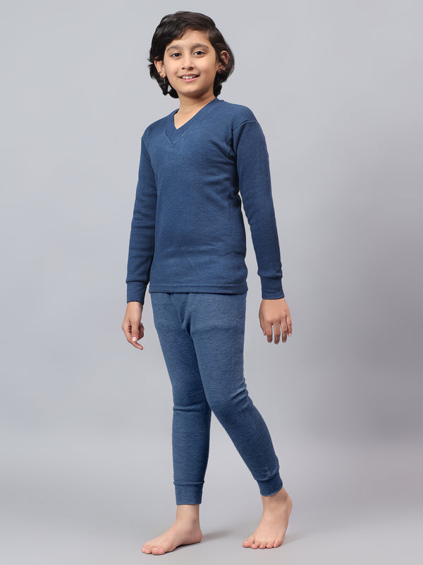T.T. Boys & Girls Hotpot Thunder|Slim Fit| Cotton Fleece |Full Sleeves|V-Neck|Trendy Winter Wear|Top- Payjama Thermal Set -Blue