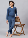 T.T. Boys & Girls Hotpot Thunder|Slim Fit| Cotton Fleece |Full Sleeves|V-Neck|Trendy Winter Wear|Top- Payjama Thermal Set -Blue