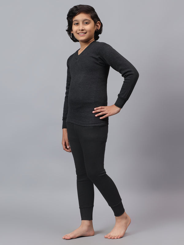 T.T. Boys & Girls Hotpot Thunder|Slim Fit| Cotton Fleece |Full Sleeves|V-Neck|Trendy Winter Wear|Top - Payjama Thermal Set -Anthra