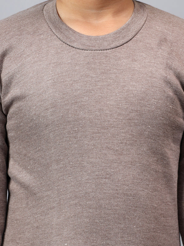 T.T. Boys & Girls Titanic Winter |Slim Fit| Cotton Fleece |Full Sleeves|Round Neck|Trendy Winter Wear|Top With Inner Elastic Payjama Thermal Set -Brown