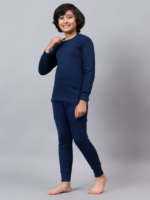 T.T. Boys & Girls |Slim Fit| Cotton Fleece |Skin Soft Fabric|Full Sleeves|Trendy Winter Wear|Dyed Rn Top & Top Elastic Payjama Thermal Set -Blue