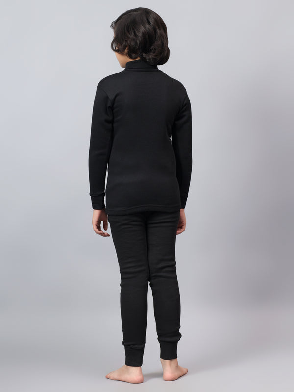T.T. Boys & Girls |Slim Fit| Cotton Fleece |Full Sleeves|High Neck|Trendy Winter Wear|Dyed Top With Top Elastic Payjama Thermal Set -Black