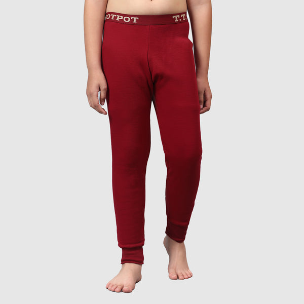 T.T. Boys & Girls |Slim Fit| Cotton Fleece |Top Elastic|Trendy Winter Wear|Dyed Thermal Trouser -Red
