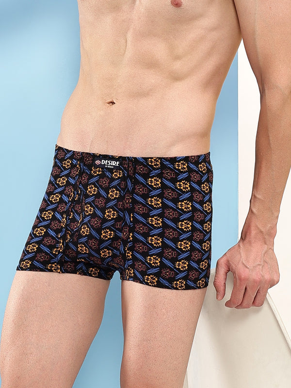 T.T. Men Desire Super Combed Cotton Printed Snug Fit Mini Trunks For Men Pack Of 3 Black-Navy-Sky Blue