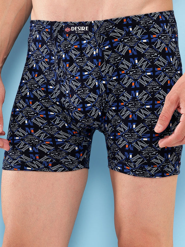 T.T. Men Desire Super Combed Cotton Printed Snug Fit Long Trunks For Men Pack Of 2 Grey-Navy