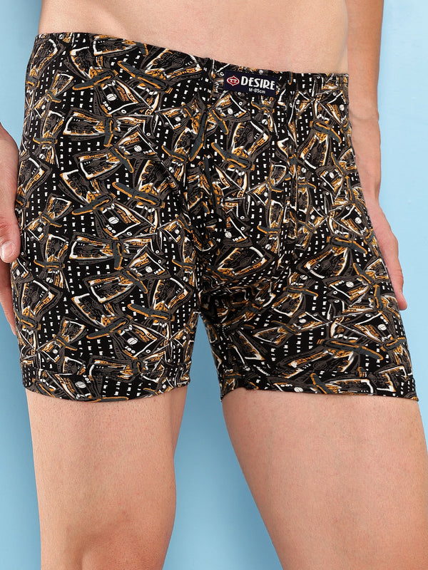 T.T. Men Desire Super Combed Cotton Printed Snug Fit Long Trunks For Men Pack Of 2 D.Brown-Maroon
