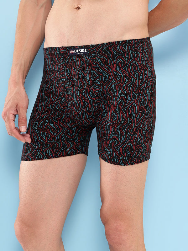 T.T. Men Desire Super Combed Cotton Printed Snug Fit Long Trunks For Men Pack Of 2 Black-Navy