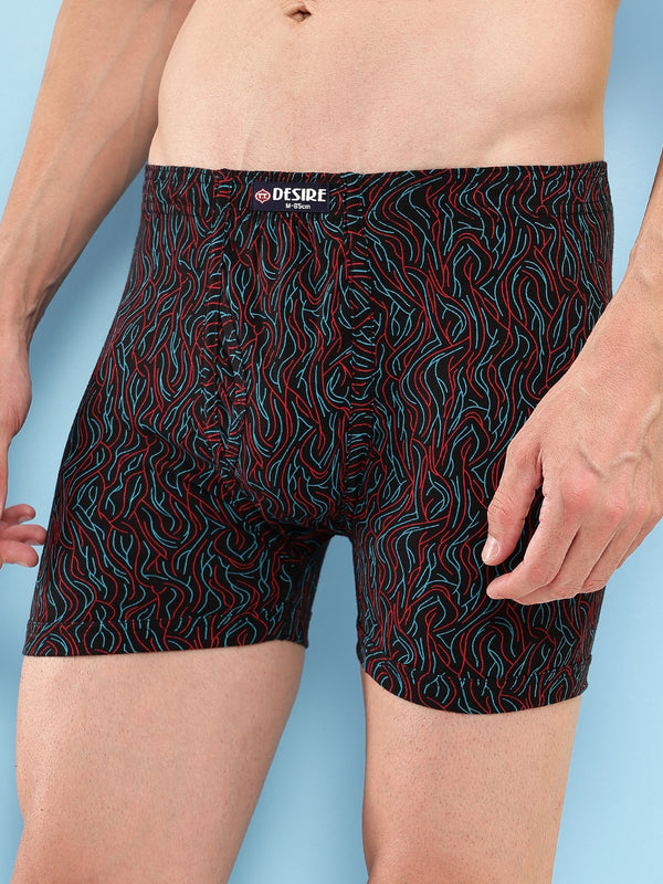 T.T. Men Desire Super Combed Cotton Printed Snug Fit Long Trunks For Men Pack Of 2 Black-Grey