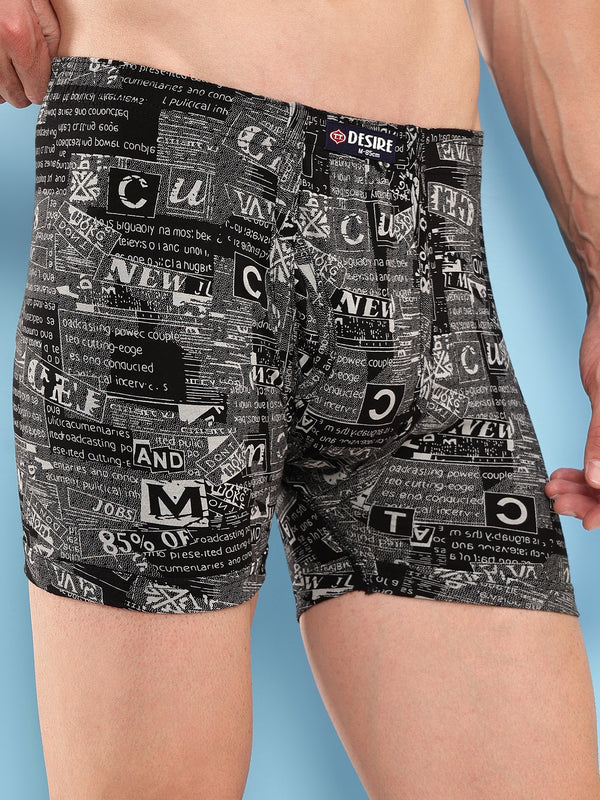 T.T. Men Desire Super Combed Cotton Printed Snug Fit Long Trunks For Men Pack Of 2 Black-Grey