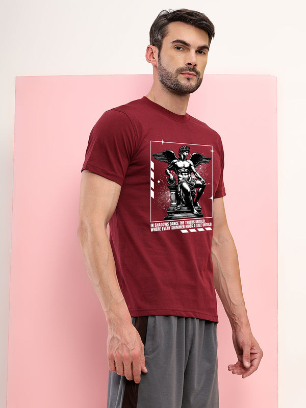 T.T. Men|Printed Tshirts For Men|Eco Friendly Recycled Fabric |Graphics Printed Tees|Round Neck|Half Sleeves|Cotton Blended Tees For Men|Regular Fit|Big Print|Pack Of 2|Black-Maroon