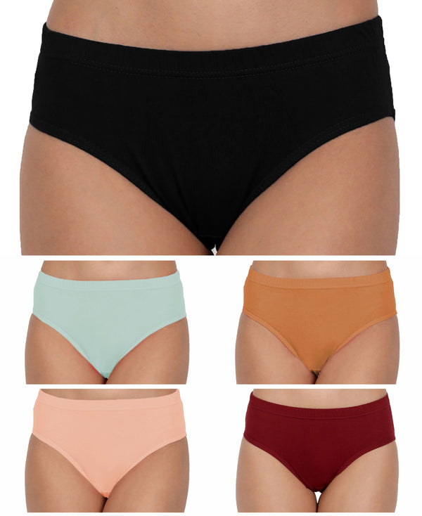 T.T. Women, Cotton Spandex,Mid-Rise, Full Coverage Briefs For Daily Wear, Soft Breathable Comfort Panty, Pack Of 5, Black-Babyblue-Biscuit-Babypink-Maroon