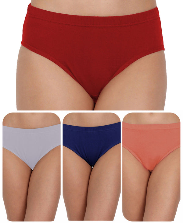 T.T. Women, Cotton Spandex,Mid-Rise, Full Coverage Briefs For Daily Wear, Soft Breathable Comfort Panty, Pack Of 4, Red-L.Purple-Navy-Tred