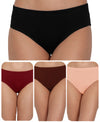 T.T. Women, Cotton Spandex,Mid-Rise, Full Coverage Briefs For Daily Wear, Soft Breathable Comfort Panty, Pack Of 4, Black- Maroon-Brown-Babypink