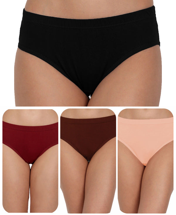 T.T. Women, Cotton Spandex,Mid-Rise, Full Coverage Briefs For Daily Wear, Soft Breathable Comfort Panty, Pack Of 4, Black- Maroon-Brown-Babypink