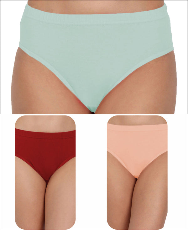 T.T. Women, Cotton Spandex,Mid-Rise, Full Coverage Briefs For Daily Wear, Soft Breathable Comfort Panty, Pack Of 3, Red-Babyblue-Babypink