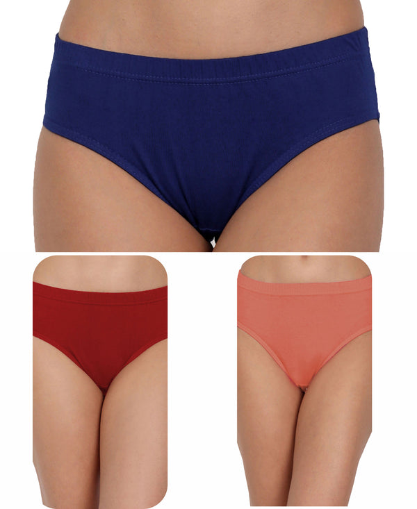 T.T. Women, Cotton Spandex,Mid-Rise, Full Coverage Briefs For Daily Wear, Soft Breathable Comfort Panty, Pack Of 3, Navy-Red-Tred