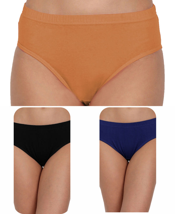 T.T. Women, Cotton Spandex,Mid-Rise, Full Coverage Briefs For Daily Wear, Soft Breathable Comfort Panty, Pack Of 3, Navy-Black-Biscuit