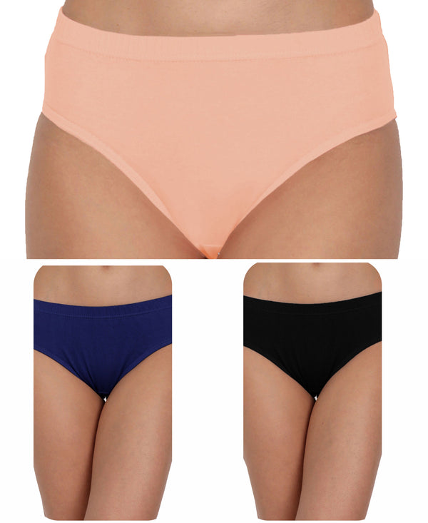 T.T. Women, Cotton Spandex,Mid-Rise, Full Coverage Briefs For Daily Wear, Soft Breathable Comfort Panty, Pack Of 3, Black-Navy-Babypink