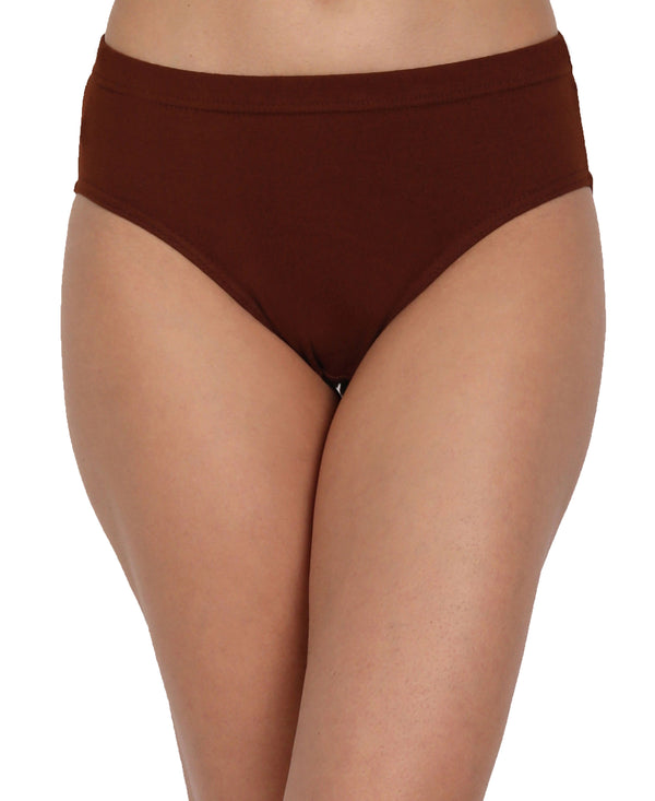 T.T. Women, Cotton Spandex,Mid-Rise, Full Coverage Briefs For Daily Wear, Soft Breathable Comfort Panty, Pack Of 3, Black-Brown-Tred