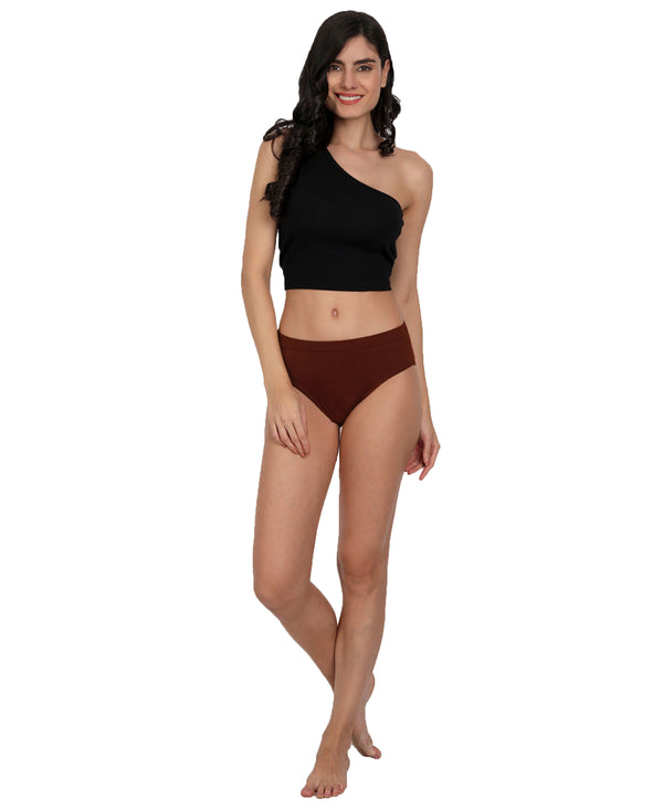 T.T. Women, Cotton Spandex,Mid-Rise, Full Coverage Briefs For Daily Wear, Soft Breathable Comfort Panty, Pack Of 3, Black-Brown-Tred
