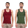 T.T. Men|Titanic Dyed Printed|Pure Cotton Printed Vest For Men|Printed Dyed Vest|Pack Of 2|Red::Green