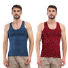 T.T. Men|Titanic Dyed Printed|Pure Cotton Printed Vest For Men|Printed Dyed Vest|Pack Of 2|Navy::Red