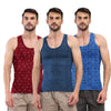 T.T. Men|Titanic Dyed Printed|Cotton Printed Vest For Men|Printed Dyed Vest|Pack Of 3|Red::Navy::Blue