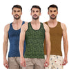 T.T. Men|Titanic Dyed Printed|Cotton Printed Vest For Men|Printed Dyed Vest|Pack Of 3|Navy::Green::Brown