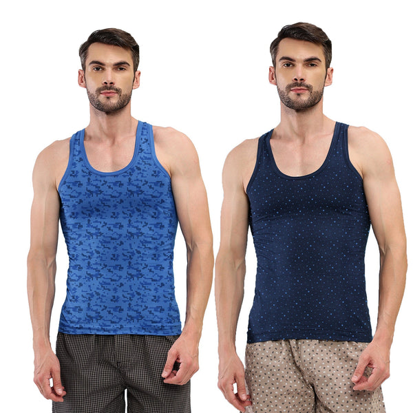 T.T. Men|Titanic Dyed Printed|Pure Cotton Printed Vest For Men|Printed Dyed Vest|Pack Of 2|Navy2::Blue