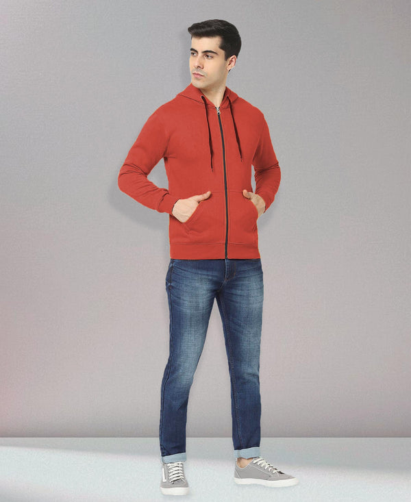 HiFlyers Men|Hooded Sweatshirt|Regular Fit|Cotton Blend Fleece|Full Zipper Winter Hoodie With Side Pockets|Full Sleeve Casual Wear|Rust